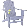 Outsunny Wooden Adirondack Chair, Outdoor Patio Lawn Chair with Cup Holder, Weather Resistant Lawn Furniture, Classic Lounge for Deck, Garden, Backyard, Fire Pit, Gray