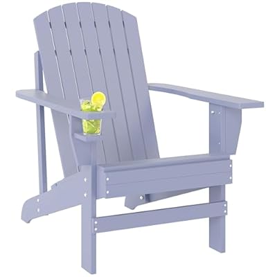 Outsunny Wooden Adirondack Chair, Outdoor Patio Lawn Chair with Cup Holder, Weather Resistant Lawn Furniture, Classic Lounge for Deck, Garden, Backyard, Fire Pit, Gray