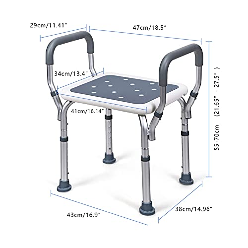 PEALOV Sgabello per Doccia, con Braccioli Panca Da Doccia Regolabile Da 6 Altezza Sedia con Telaio Largo Piedini In Gomma Antiscivolo Carico MAX 150kg - Ausilio Supporto per Anziani - imagen 7