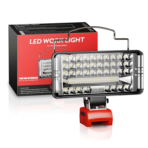 Image of LED Work Light for Milwaukee m18 18v Battery Cordless Spotlight for m18 Battery Job Site Light Tool with Low Voltage Protection and USB & Type C Charger Port [Batteries not Included]