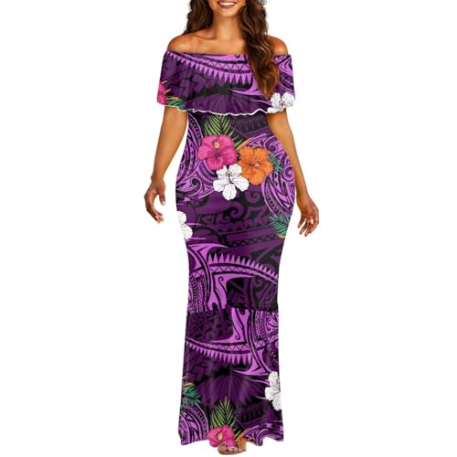 Image of Polynesian Dresses for Women Off Shoulder Maxi Dress Puletasi Samoan Dresses S-7XL
