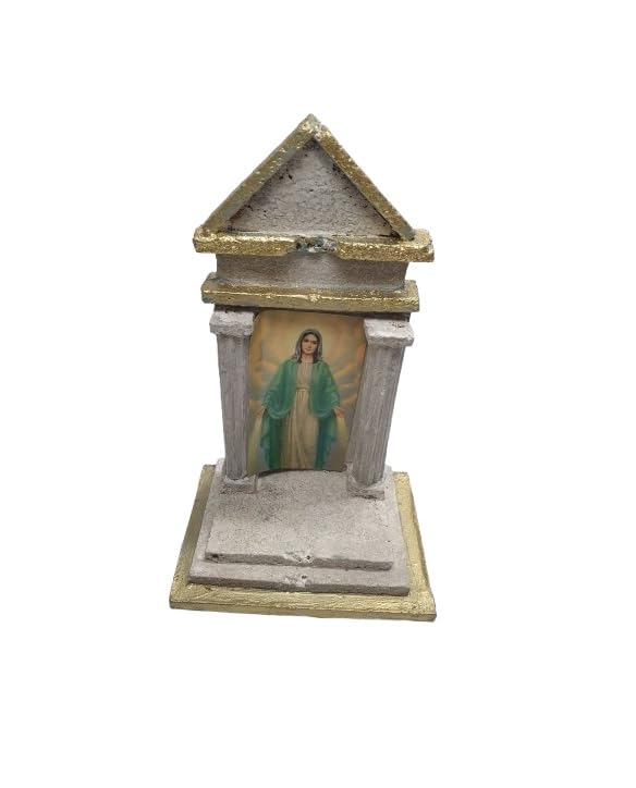 BLUSUPERSHOP Mini templo art2 7,5 x 10 cm alto 17 cm para manualidades pesebre o para poner fotos de seres queridos difuntos en casa, cementerio de madera y corcho lo puedes adornar como quieras