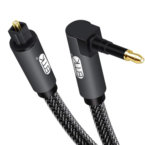 Image of EMK 90 Degree Mini Optical Audio Cable Digital Connects Toslink Ca-ble [24K Gold-Plated Nylon Braided Ultra-Durable ] Fiber SPDIF Audio Cable for Home Theater, Sound Bar, TV, PS4, Xbox (1.5M)