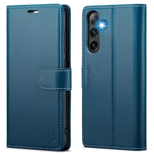 Étui RFID Samsung S25 FE FLIPALM antichoc et porte-carte en cuir bleu