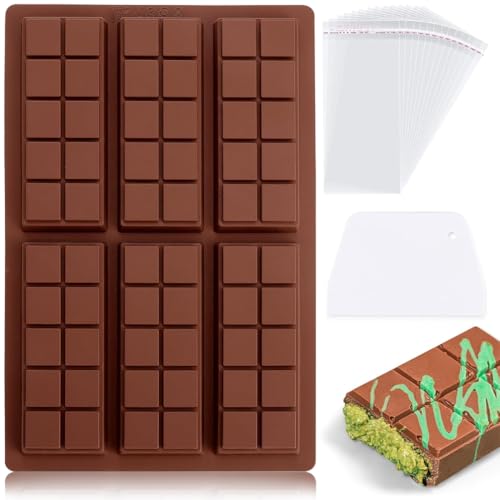 1 Piezas Molde de silicona para chocolate, con rascador y bolsa, Molde de silicona para chocolate Dubai y chocolates,molde hondo de silicona para tabletas de chocolate,para congelación y horneado