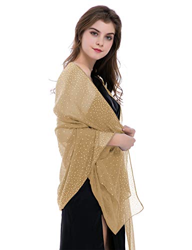 BANETTETA Gold Shawl - Pashmina Shawl For Women - Dressy Gold Wrap Scarf (Brownish Yellow)