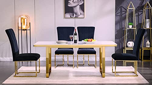 Azhome Dining Chairs, Black Velvet Upholstered Chairs With Geometric Texture High Back And Polished Gold Legs, Set Of 2 #TOP5