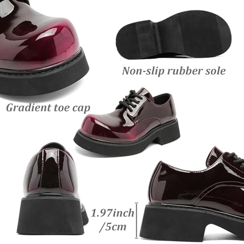 Men’s Gradient Patent Leather Chunky Platform Oxfords Big Round Toed Chunky Heel Non Slip Derby Shoes Fashion Casual Lace Up Dress Shoes for Business Formal Office3
