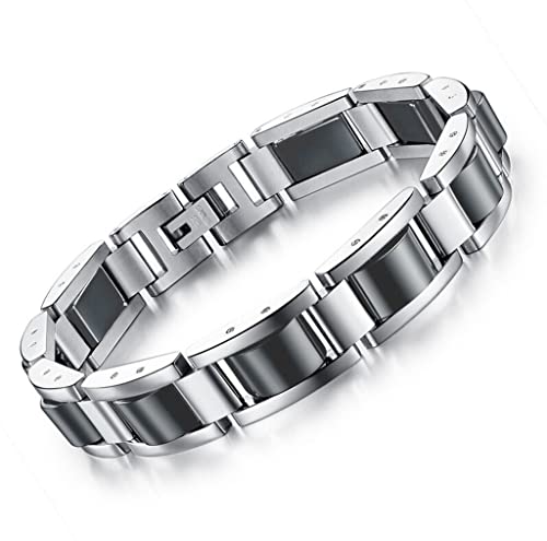 Feraco Mens Magnetic Bracelets Classic Balck Stainless Steel,3X Titanium Steel Bracelet For Men,Premium Folding Clasp,Wristband Brazaletes For Anniversary, Adjustable Size&Jewelry Gift Box #TOP2