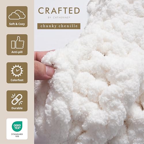 Crafted By Catherine Chunky Chenille Yarn - 2 Pack (41 Yards Each Skein), Beige, Gauge 7 Jumbo