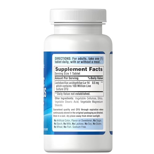 Puritans Pride Probiotic Acidophilus Tablets, White, 100 Count - Image 5