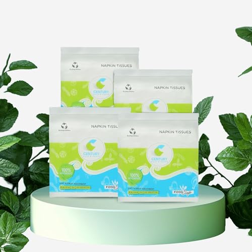 Image of Century 1 Ply 100% Virgin Pulp Tissue Paper Napkins|Highly Absorbent & Chemical Free Serving Napkins 100 Pulls- 30x30 cm (Pack of 4)