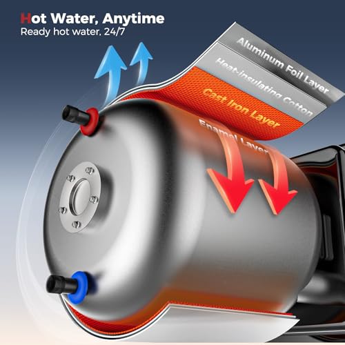 Image of CAMPLUX 6 Gallon RV Water Heater, Gas /Electric /Hybrid, 12,000 BTU, 1440W, Porcelain-Lined Tank with Anode Rod, DSI Ignition, Compatible with Suburban & Dometic, Black