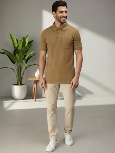 Image of Lux Cozi Men's Polo T-Shirt Regular Fit Half Sleeves with Pocket | Cotton Blend Polo Neck Collar T-Shirt for Men | Casual, Office Comfortable Breathable T-Shirt | Stylish Plain Tee