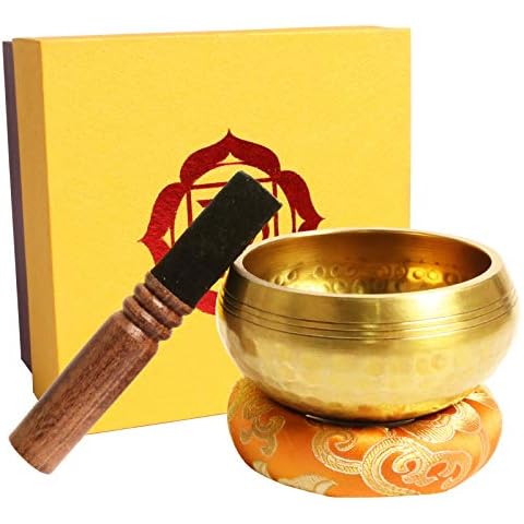 Tibetan Singing Bowls Meditation Set, Brass Buddhist Singing Bowl with Wooden Leather Mallet & Cushion, Silent Mind Singing Bowl for Yoga, Holistic Healing, Chakra Healing, Anxiety Relief (8cm) Cover