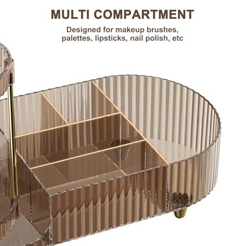 Image of Makeup Organizer Countertop with 360 Rotating Perfume Trays, 7-Divider Vanity Skincare Organizers, Make Up Desk Organization and Storage with Cosmetic Brush Holder for Bedroom Bathroom Counter