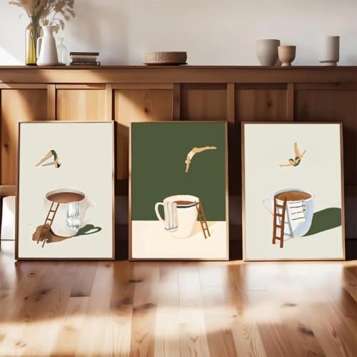 Arte en lienzo de buceador de café: decoración moderna de 40x60cm en 3 piezas sin marco