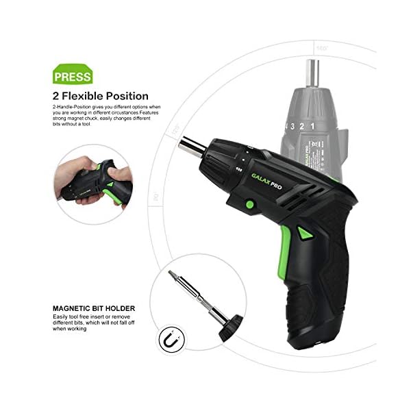 GALAX PRO Mini-Akkuschrauber, Lithium-Ionen-Akku-Schraubendreher mit 2000 mAh, 2 flexible Positionen und 8… – Bild 6
