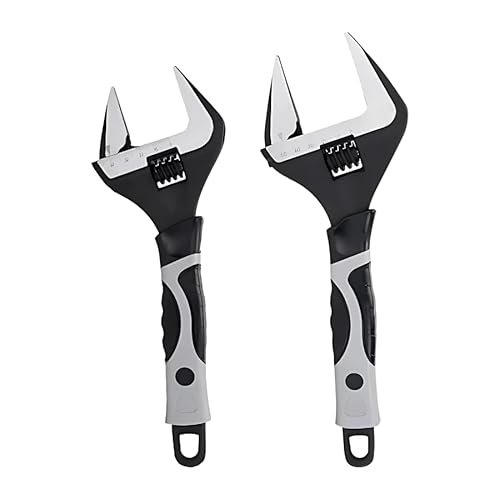SDFIXINGS 4-Piece Adjustable Spanner Wrench Set – 6", 8", 10", 12" Extra-Wide Jaw Opening 34–60mm Black White Finish Heavy-Duty Alloy Steel Plumbing and Mechanical Hand Tools (Set 2Pcs (10" & 12"))