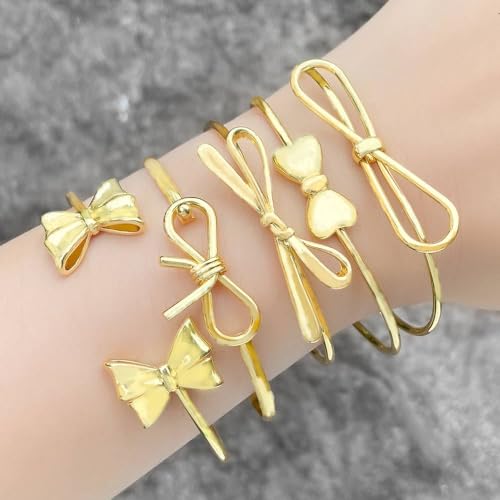 Golden Bow Bangle Cuff Bracelet for Women 18K Gold Plated Ribbon Bow Knot Adjustable Open Cuffs Wrist Bracelets Fashion Christmas Birthday Jewelry Gifts4