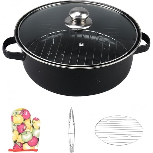 TOOWOO 焼き芋器 焼芋鍋 ホーロー石 いも器 両手鍋 蓋付きコンロ鍋 ホット鍋 手作り調理ツール 洗いやすい 高耐久 直火 キッチン用品24/ 28cm エナメルカバー 調理器具 お家 で味わえる 簡単 調理 (ガラスカバー,28cm)