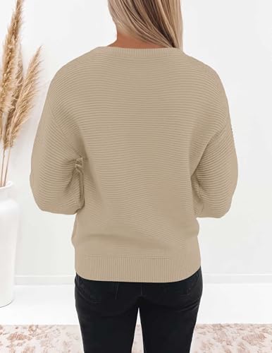 Image of ZESICA Women's Crew Neck Long Lantern Sleeve Fall 2026 Casual Loose Ribbed Knit Solid Soft Pullover Sweater Tops