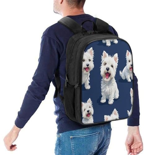 Sac à dos chien blanc 3D pour ados à 2 compartiments tendance - 5
