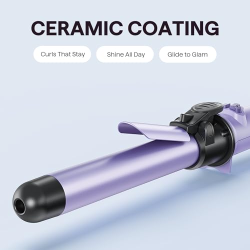 Image of Wavytalk 1 Inch Rotating Curling Iron, Curl Cycle, Automatic Curling Wand for Long Hair, Get Effortless Beach Waves with Self Spinning Barrel up to 430F with Home Button, Dual Voltage, Purple