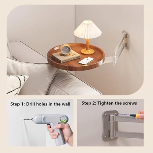 Table murale ronde pour balcon avec étagère extensible flottante bois