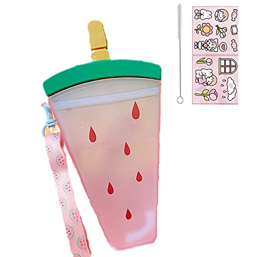 seelucky Reisebecher mit Strohhalm, Geburtstag, Party, Geschenk, Picknick, Eiswasserflasche, Reisebecher mit Gurt (Eiscreme, Wassermelone, 320 ml)