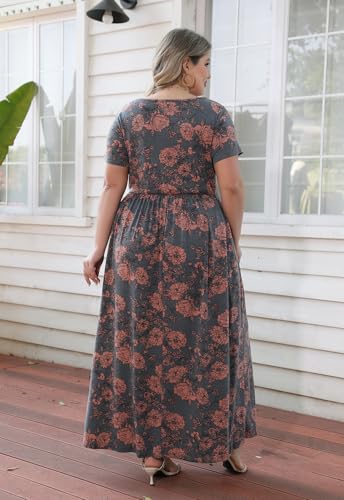 Nemidor Plus Size Maxi Dresses for Curvy Women Summer Casual Loose Short Sleeve Long Beach Dress with Pocket2