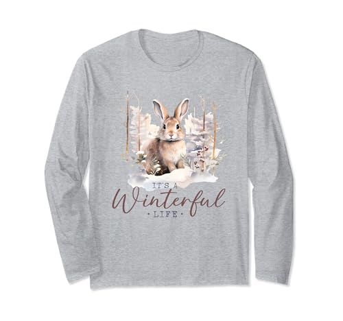 Lindo conejo bosque Navidad nevado, bosque conejo acuarela Manga Larga