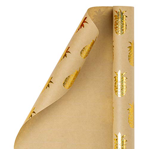 image for RUSPEPA Kraft Wrapping Paper Roll - Foil Gold Star Shiny Pineapple Wra