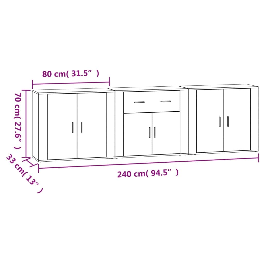 Kredens zestaw 3 szt. dąb Sonoma materiał drewnopochodny, 80 x 33 x 70 cm, uniwersalna przestrzeń do przechowywania, szafa do salonu, kuchni, korytarza, nowoczesny design, trwała i odporna na