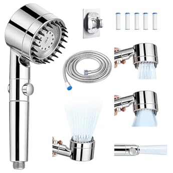 Foto di Doccino per Doccia, Soffione Doccia Alta Pressione con 5 Filtro, 2 M Tubo e Staffa di montaggio, Telefoni doccia, 4 Modalità di Spruzzo Shower Head per bagni Docce Hotel