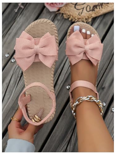Image of Verdusa Women's Bow Knot Flat Sandals Open Toe Ankle Strap Vacation Sandals