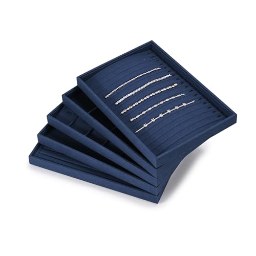 Plateau à bijoux en microfibre bleu à 7 emplacements pour bagues - 8