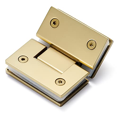 Heavy Duty Shower Glass Door Hinge,Solid One-Piece Precision Cast with 5mm Thick 304 Stainless Steel,for 5/16"-1/2" (8mm-12mm) Thick Frameless Bathroom Doors,Glass to Glass Mount,1 pc,Glazed Gold