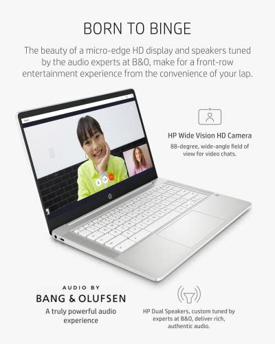 Image of HP Chromebook 14 Laptop, Intel Celeron N4020, 4 GB RAM, 32 GB eMMC, 14 inch HD Micro-Edge Display, Chrome OS, Thin & Portable, 4K Graphics, Snow White Keyboard (14a-na0023nr, 2021, Ceramic White)