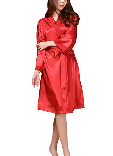 GTKC Donne in Kimono Accappatoio Accappatoio Vestaglia Biancheria da Notte con Cintura Red