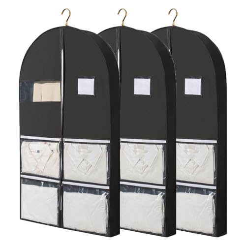 Lightweight Travel Garment Bags - 3-Pack with Clear Window for Easy Access to Clothes Coats Jackets - Perfect