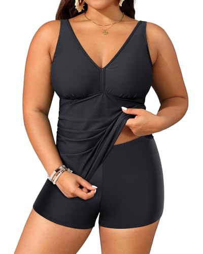 Image of Yonique Womens Plus Size Swimsuits with Shorts Tummy Control Tankini Two Piece Bathing Suits Athletic Swimwear