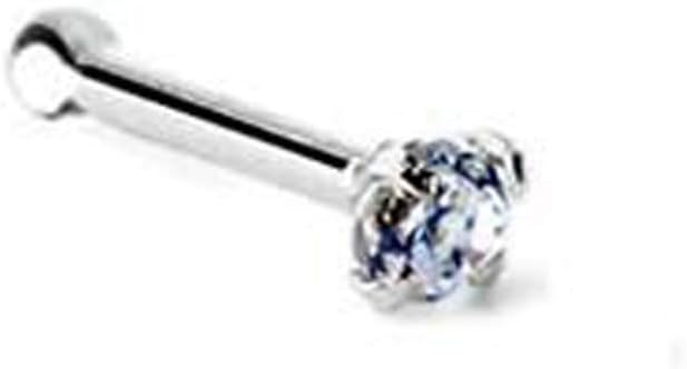 14k White Gold Nose Stud Earring with Ball End, Stone Size: 1mm Clear Cz Stone
