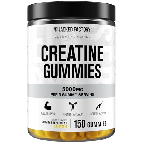 Jacked Factory Creatine Monohydrate Gummies 5g Daily Dose (1g per Gummy) - Creatine Gummy for Men and Women, Vegan-Friendly, Travel-Friendly, Third-Party Tested - 150 Gummies, Lemon