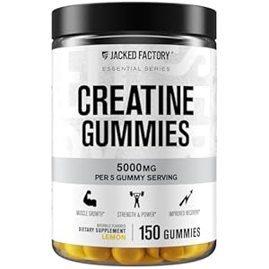 Jacked Factory Creatine Gummies 5g Daily Dose (1g per Gummy) – Creatine Gummy for Men and Women, Vegan-Friendly, Travel-Friendly, Third-Party Tested – 150 Gummies, Lemon
