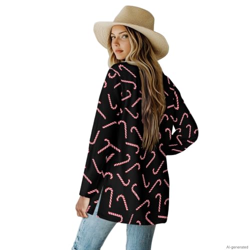 Image of Fall Maple Leaf Cardigan Sweaters for Women Long Sleeve Cardigan Soft Drape Open Front Dusters V-Neck Jackets Dressy