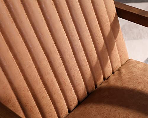 Cimota Leather Modern Rocking Chair Mid Century Armchair Upholstered Arm Chair With Padded Seat/Wood Frame, Comfy Rocker For Living Room/Bedroom, Retro Brown Pu #TOP5