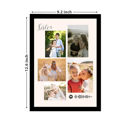 Image of Customized Sister Gift for your Sister with 5 Pictures Collage print along with Spotify Song Code, Photo Frame With Photo Upload, Birthday, Couple, Rakhi (9.2x12.6 Inch)