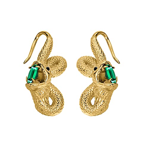 Crystal Snake Stud Earrings,Golden Fashion Earrings For Women Cubic Zirconia Snake Earrings Trendy Jewelry Gifts one of a kind earrings with tsavorites and matte yellow gold serpents's skin texture
