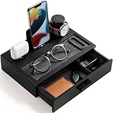 Nightstand Organizer For Men - Wood Phone Docking Station to Charge Your Phone & Earbuds and Organize Your Watch & Accessories - Wood Charging Station with Lined Tray & Drawer - Mens Docking Station